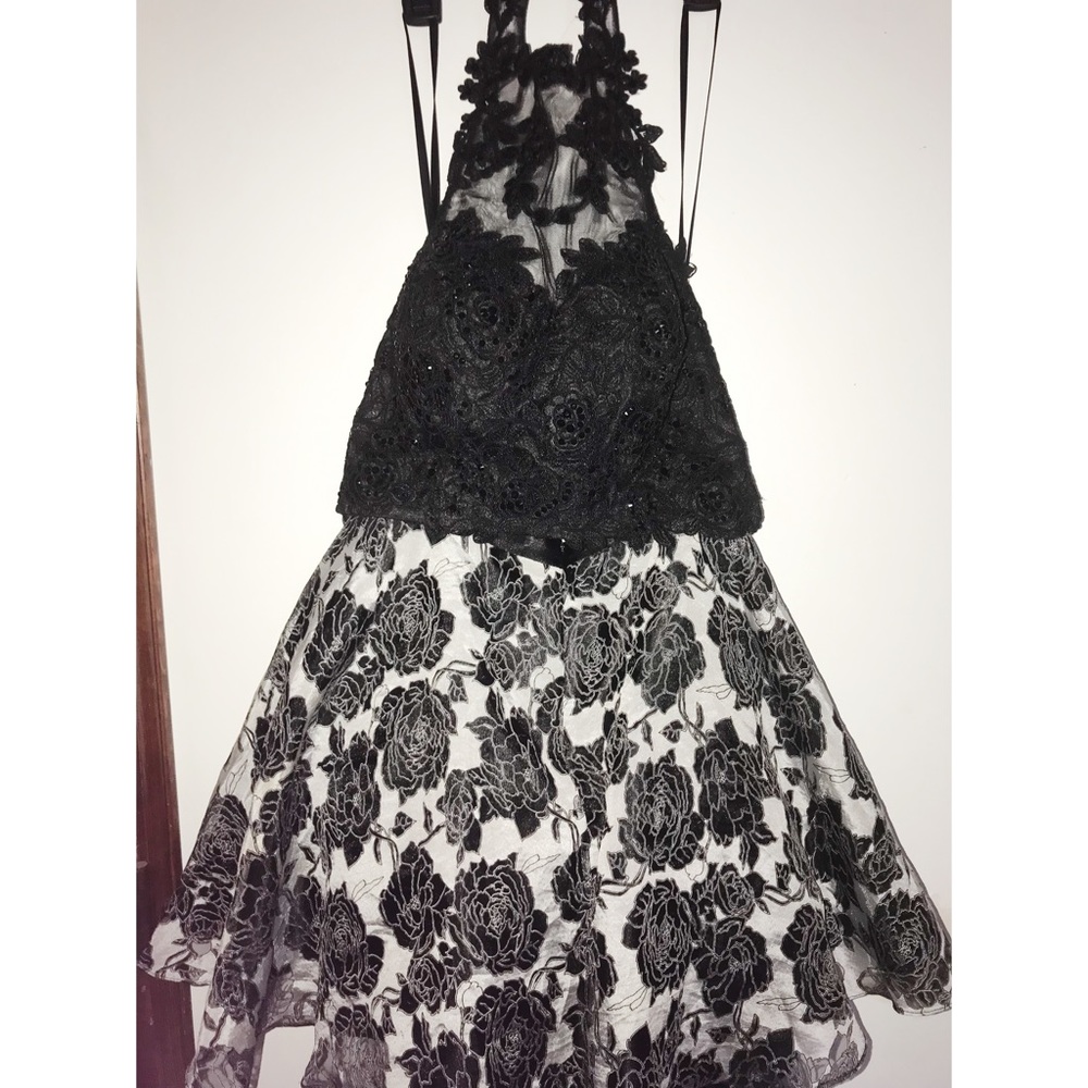 Sherri Hill black & white floral two piece dress